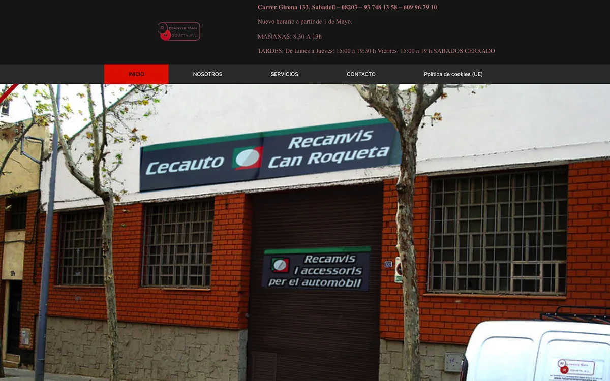 Web de una tienda de recambios y accesorios del automóvil